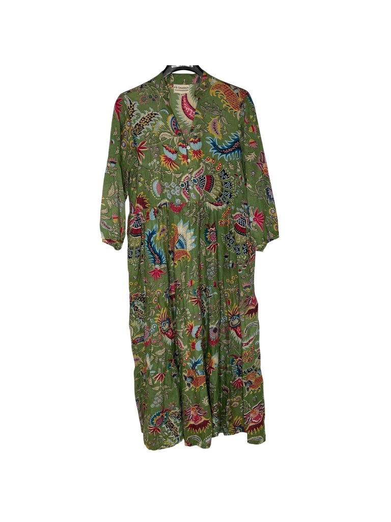 B Devoted Floral Boho Tiered Maxi Dress Batik India Sz Sm Oversized